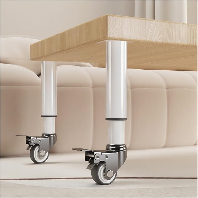 Mobile Metal Table Legs Equipped with Wheels Height-Adjustable Powder-Coated Finish Water Proof and Rustproof 300kg Load Ability Easy Assembly (4-Piece Set)