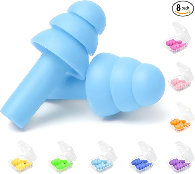 Earplugs for Sleeping Noise Cancelling, Reusable Ear Plugs– Super Soft, Silicone Ear Plug, for Sleeping 8 Pairs, Swimming, Snoring, Concerts, Work, Noisy Places (Color)