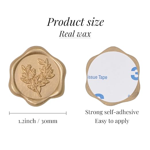 UNIQOOO Wax Seal Stickers - Eucalyptus Wedding Invitation Envelope Seal Stickers, 50 Pcs Self- Adhesive Prosecco Metallic Light Gold Stickers, Perfect for Invitation, Christmas, Gift Wrapping
