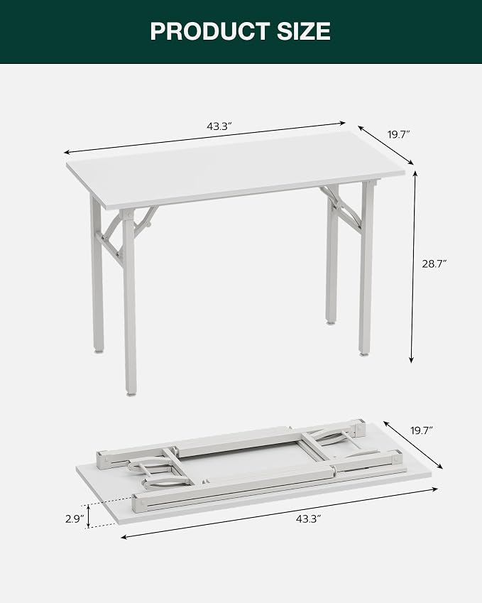 Frylr Small Folding Computer Desk – Portable 43.3 Inch Foldable Laptop Table, Collapsible and Compact for Easy Storage and Fast Setup, Lightweight for Small Spaces, Craft and Study Use, White