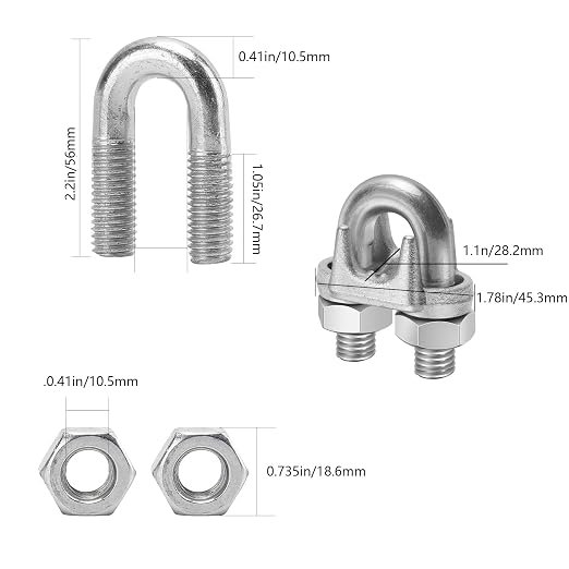 12Pcs 1/2" M12 Wire Rope Clamps Cable Clamps galvanised Steel, U-Bolt Saddle Fasteners - can be Used for Tent Ropes, Wire Ropes, Wires and Cables, clotheslines etc