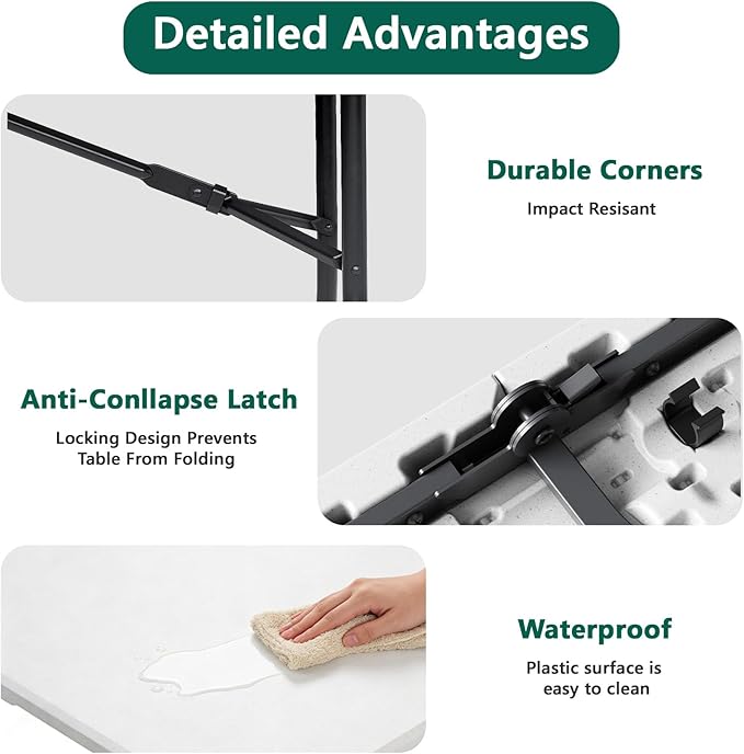 Folding Table 5FT 2 Pack Heavy Duty Plastic Table, Foldable & Portable, Fold-in-Half Utility Tables for Outdoor, Dining, Wedding, Events, Indoor, Picnic, Camping, Party,White
