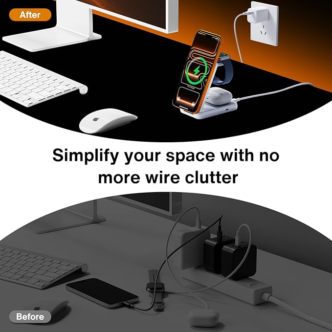 iVANKY Qi2 Certified Wireless Charging Station for iPhone 17, 3 in 1 Foldable Charger for MagSafe Magnetic Stand for iPhone 17/16/15/14/13/12/11/X Pro/Max/Plus/Air, Apple iWatch, Airpods