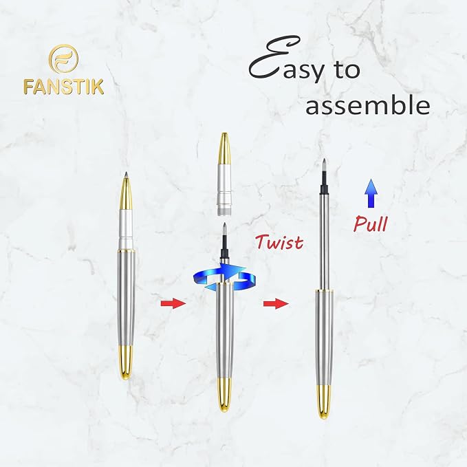 FANSTIK Customized RollerBall pen with name (MADE IN USA), stainless steel, Silver and gold, luxury engraved pen personalized for men and for women. (RollerBall Silver-Gold).