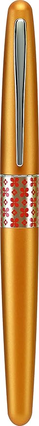 PILOT MR Retro Pop Collection Fountain Pen in Gift Box, Orange Barrel with Flower Accent, Medium Point Stainless Steel Nib, Refillable Black Ink (91443)