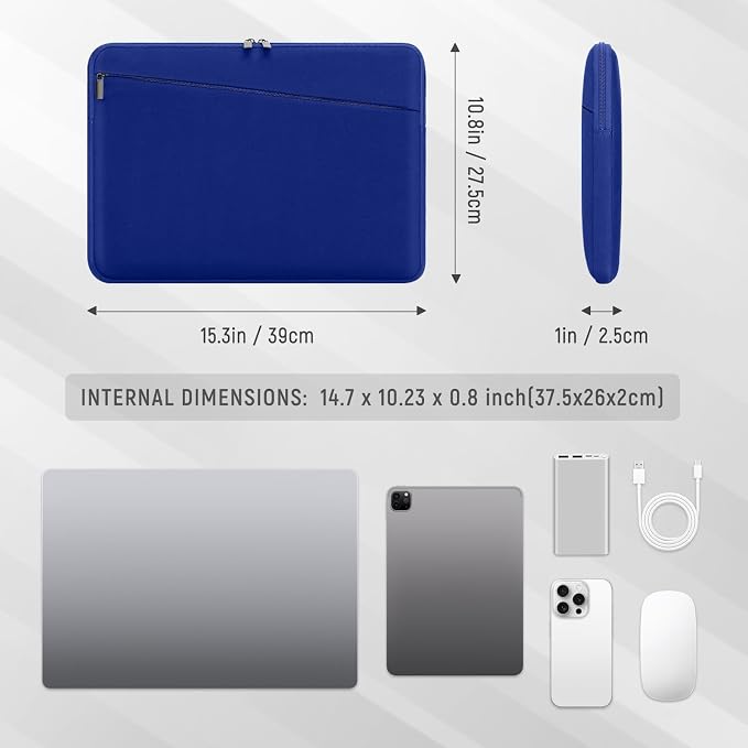 14 15 Inch Laptop Sleeve Durable Protective Case Slim Padded Laptop Case with Front Pocket Compatible with 14 15 Inch MacBook Air MacBook Pro HP, Dell, Lenovo, Blue