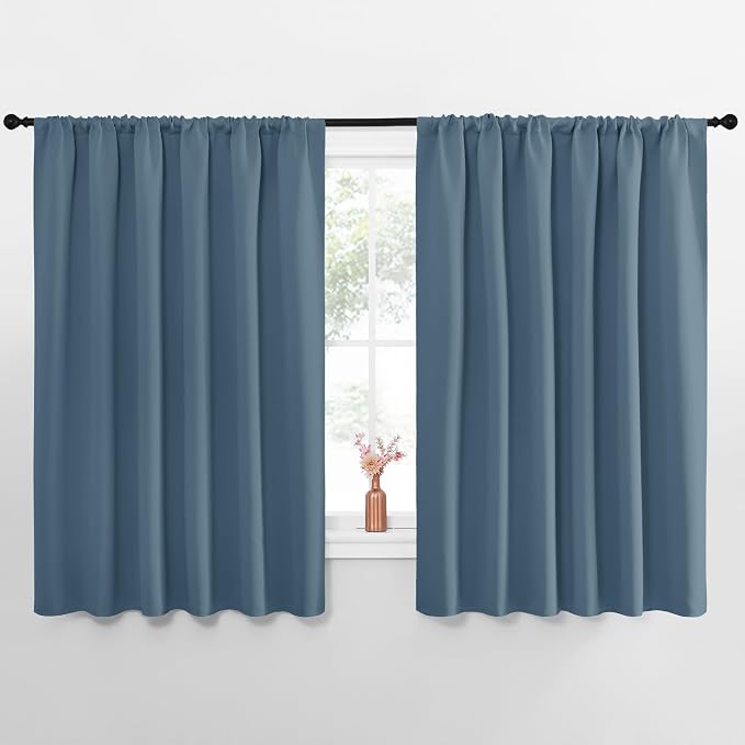 NICETOWN Blackout Curtains for Bedroom, Blackout Curtain Panels, Smoky Blue, 1 Pair, 70 by 63-inch, Window Treatment Energy Saving Thermal Insulated Solid Rod Pocket Blackout Drapes/Draperies