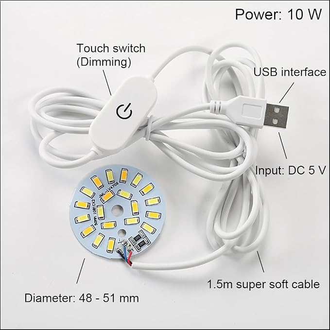 LED Chip Bulb DC5V 1.5m USB Line Dimming Controller for Camper Light Bulb, Home Reading Led Lamp Kit