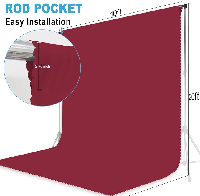 Burgundy Backdrop for Photoshoot, Professional Photo Backdrop Background Curtain for Product Photography, Portraits, Wedding, Party, Live Streaming Video Recording 10X20 FT (Background Only)