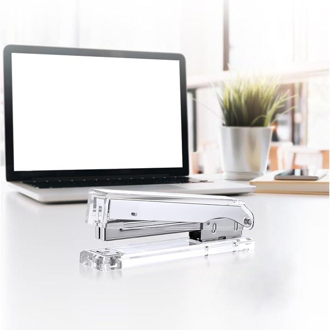 Acrylic Stapler,Clear and Silver-Tone Hardware, Beautiful Desk Accessory for Office Home or School,Takes Standard 24/6 or 26/6 Staples