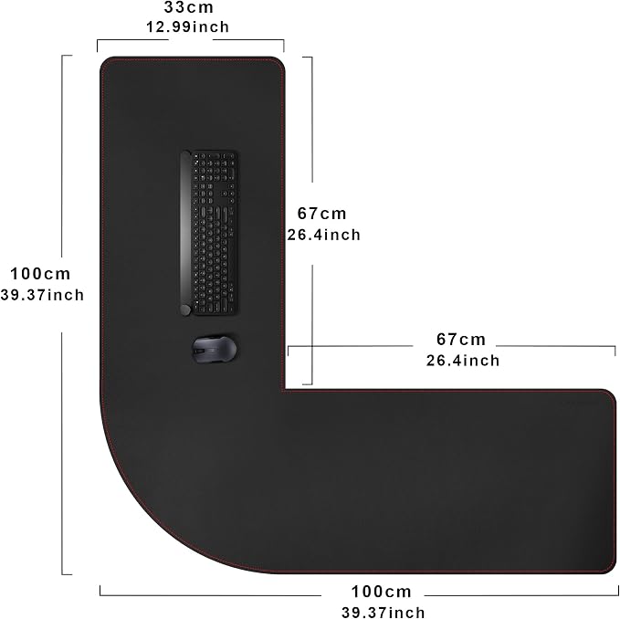 ZORESYN L Shaped Desk Mat 39.4"(L) x 39.4"(S) x 13"(W), Computer Corner Desk Pad, Large Waterproof PU Leather Mouse pad for Corner Desk, Writing Desk Pad Protector - Black