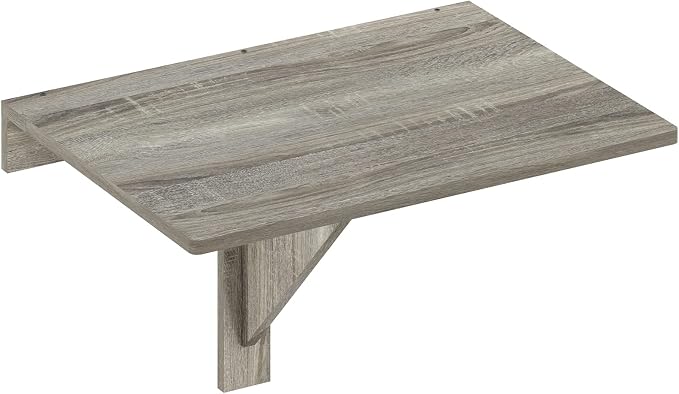 Furinno Hermite Grey Folding Table, Wall Mount Floating Table, 23.6 x 30.4 x 17.3, Easy Assembly, for Living Room, Office, Bedroom, Apartment, Grey Oak