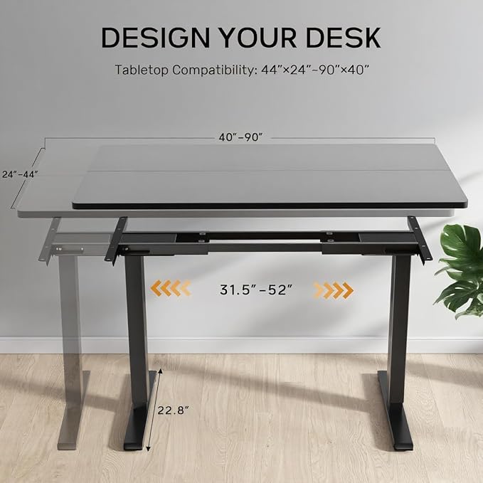 Dual Motor Standing Desk Frame with 330 lbs, Electric Adjustable Legs, Compatible Desktop Size 40″-90″, 3 Memory Height Settings Stand up Desks Frame Workstation, Black Frame Only