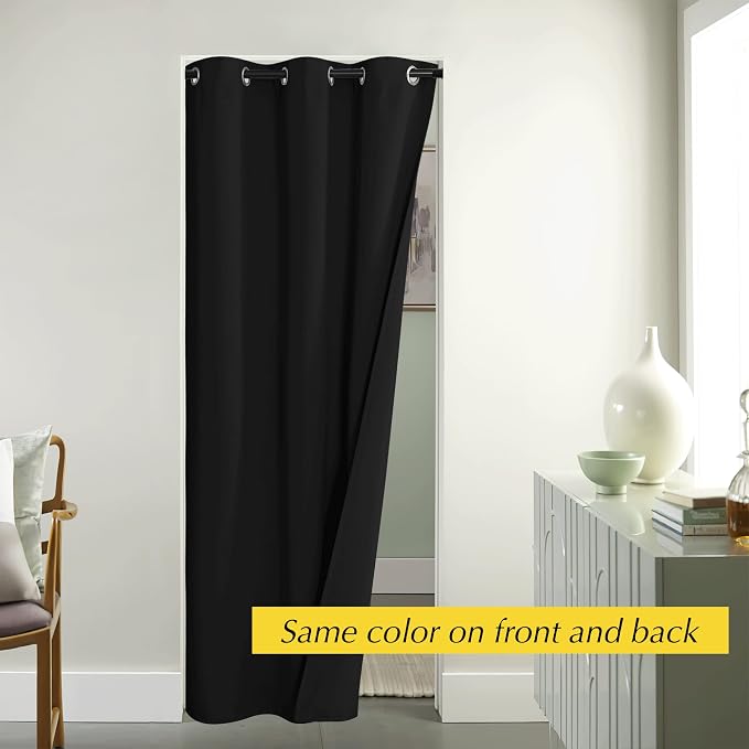 NICETOWN Door Curtain for Doorway Privacy, Curtains 95 Inch Length, Room Divider Curtain Cover, Blackout Doorway Drape Temporary Insulated Closet Drape for Bedroom, Black, 42" Wide, 1 Panel