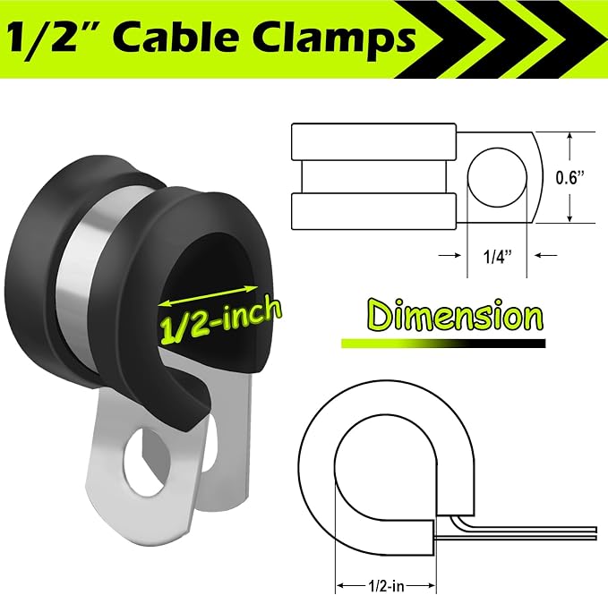 Magnetic Cable Clamps, 1/2 Inch Rubber Cushioned Insulated Clamps, 8 Pcs Stainless Steel Cable Clamp, Strong Magnetic Cables Clips for Wire Cord Tube Hose Lines Pipes