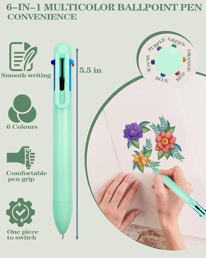 JIZHIYUAN 54PCS Aesthetic Office Supplies with Large Pencil Case,12 Pastel Highlighters,5 Black & 6 Color Ink Gel Pens, 6-in-1 Ballpoint Pen,5 Mechanical Pencils 0.5-2.0mm Stationary Set(Green)