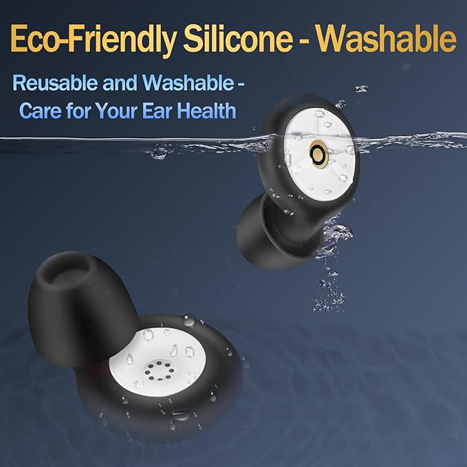 Ear Plugs for Sleeping Noise Cancelling, Dual-Core Filter, Reusable Hearing Protection – Up to 48dB Noise Reduction, Flexible Silicone – Ideal for Sleep, Focus, (Black+White, One Size)