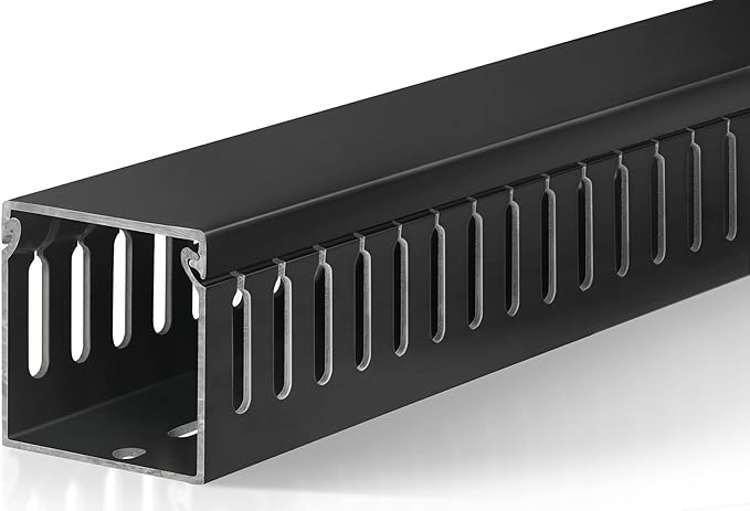 ZhiYo 2"H x 2"W Cable Raceway, 6ft Under Desk Wire Management Channel Black | Slotted Wire Duct, 2 Pack (3 ft Each), Heavy-Duty PVC Cable Management for Server Racks, Network Cables & Electrical Cabinets