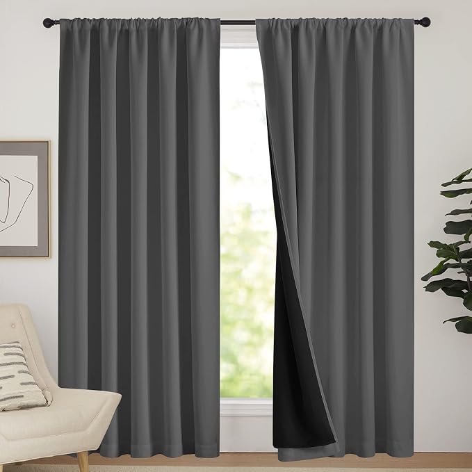 NICETOWN Blackout Curtains for Bedroom, Pair of Energy Smart & Noise Blocking Out Full Shade Curtain Panels, Thermal Insulated Guest Room Rod Pocket Window Dressing(Gray, 62 x 84 inch)