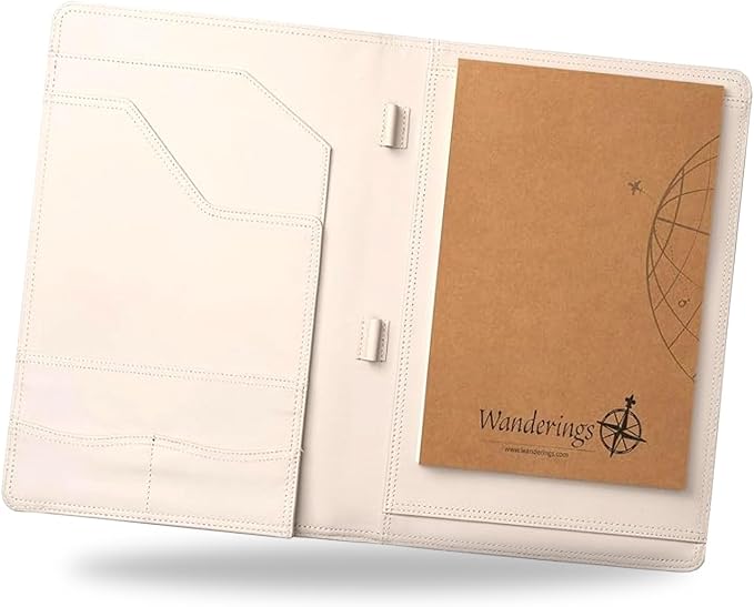 Wanderings Vintage Leather Padfolio - 10" x 13" - Professional Organizer and Resume Folder Antique Leather Document Portfolio with Writing Pad. Ideal Gift for Men and Women - Oat Color