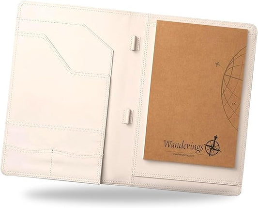 Wanderings Vintage Leather Padfolio - 10" x 13" - Professional Organizer and Resume Folder Antique Leather Document Portfolio with Writing Pad. Ideal Gift for Men and Women - Oat Color