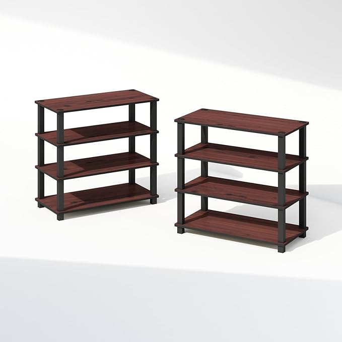 Furinno Turn-N-Tube Storage Shelves Set of 2, 4-Tier Stackable Standing Shelf, Open Corner Shelf, for Organization and Storage, Living Room, Garage, Home Office, Dark Cherry