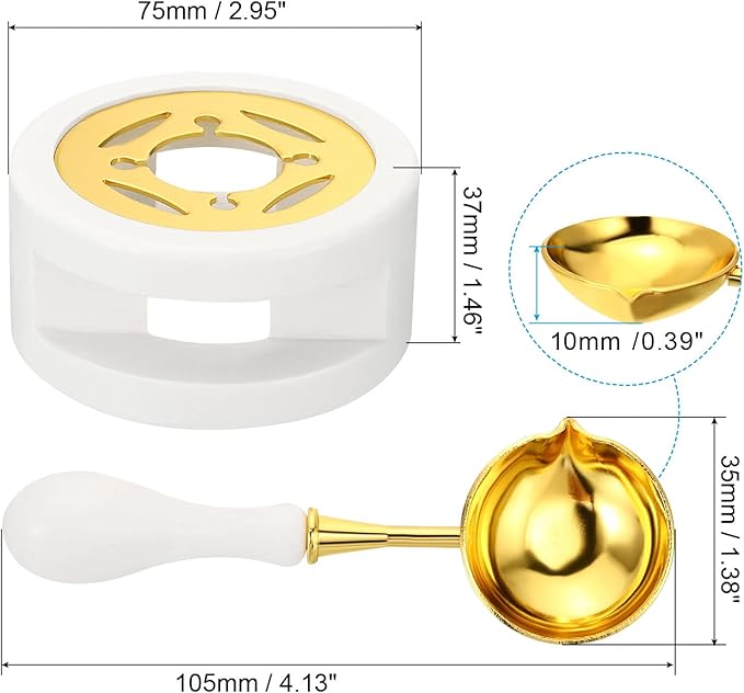 PATIKIL Seal Kit, Wax Seal Warmer With Melting Spoon, Retro Melt Stove Pot Furnace Tool for Sealing Beads Stamp Letter Envelope, White