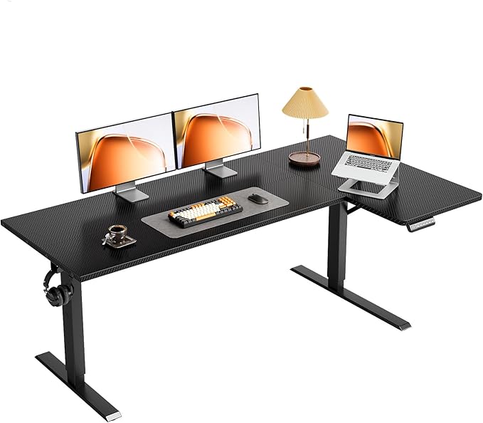 OffiGo Electric L Shaped Standing Desk, 63 Inches Height Adjustable Table, Reversible Corner Stand Up Desk, Lifting Computer Table for Home Office, Computer Workstation, Carbon Fiber Black