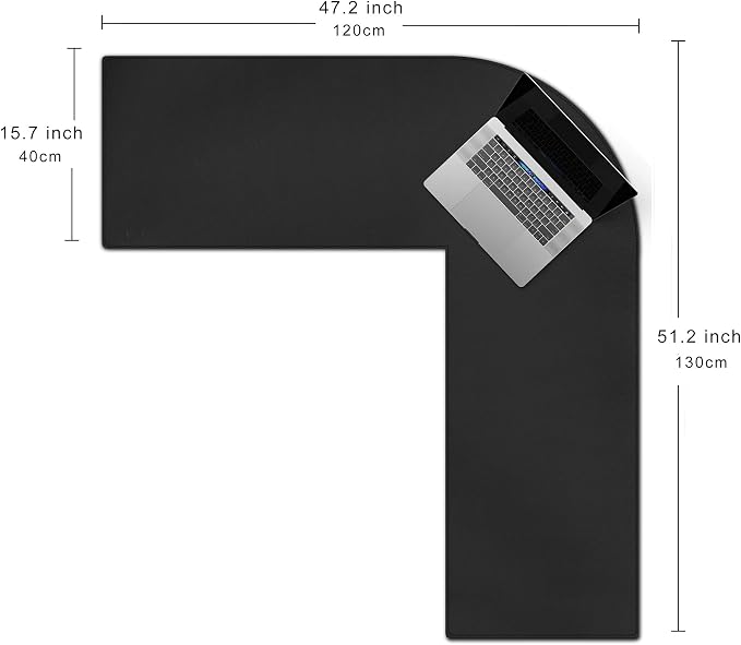 Cacoy 47" x 51" L Shaped Desk Pad, PU Leather Corner Desk Mat, Waterproof L-Shape Mouse Pad for Gaming Computer Home Office, Workstation Writing Desk Blotters Protector, Black