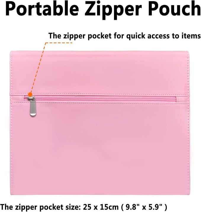 Triple Portfolio Folder Notebook Cover for 8.5 x 11 Daily Planner, Soft Leather Padfolio A4 Business Binder Legal Writing Pad Document Organizer for Present Gift Kid Men Women Pink