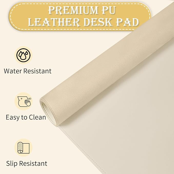 47.2" x 23.6" Large Desk Pad Mat - Non-Slip PU Leather Desk Mat, Large Mouse Pad, Computer Mat for Keyboard Mouse, Waterproof Desk Writing Mat, Desk Blotter Mat for Work (Apricot)
