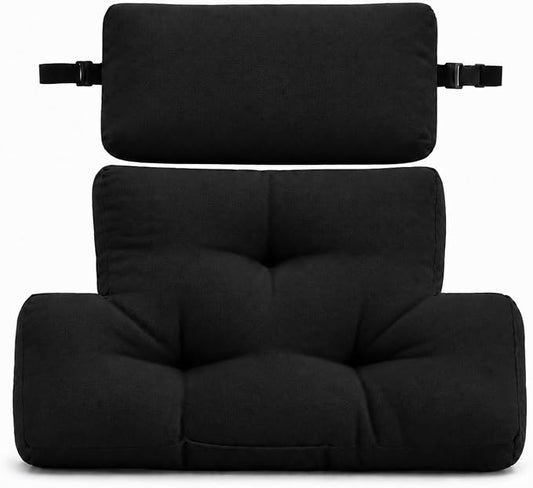 Neck Pillow Lumbar Support for Recliner, Soft and Fluffy Back Support Cushion for Chair with Adjustable Headrest Pillow, Back Rest Pillow for Office Chairs, Recliners, Sofa, Couch Pain Relief, Black1#