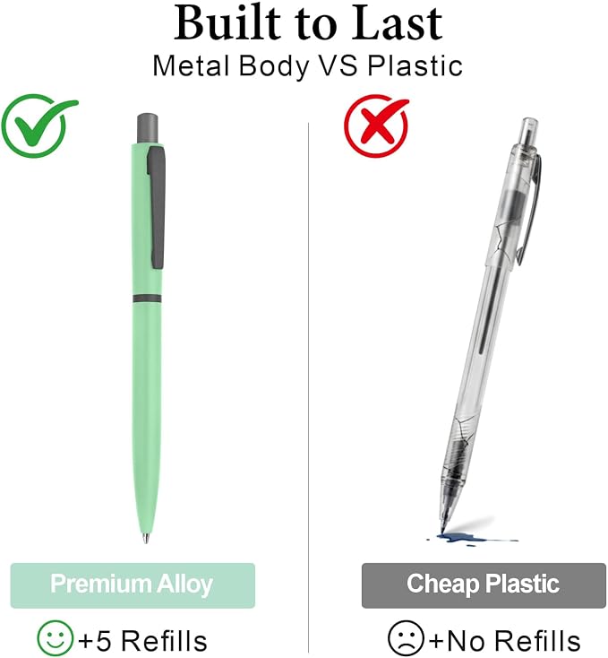 Cambond Ballpoint Pens Black Ink - Metal 1mm Medium Point Smooth Writing Click Pens Bulk, Bulk Retractable Nice Pen for College Student Office Woker Nurse Men Women(5 Pens with 5 Refills)