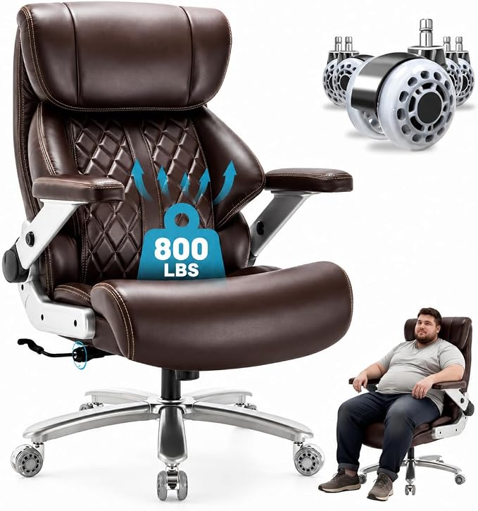 800lbs Big and Tall Office Chairs with 5D Flip Arms | Heavy Duty Desk Chair with Adjustable Lumbar Support, Office Chairs with Quiet Rubber Wheel and Extra Wide Seat