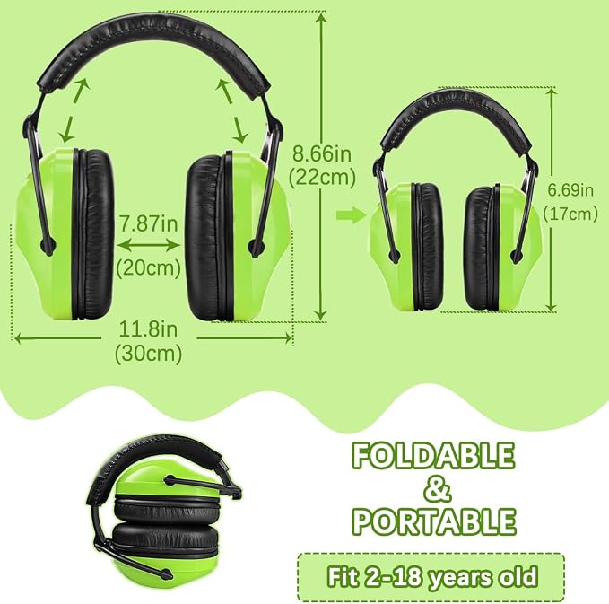 ZOHAN Kids Ear Protection 3 Pack, 25dB NRR Noise Cancelling Headphones for Kids, with Pillowy Pads, for Monster Truck, School, Autism, Sensory, Fireworks, Concerts, Events (Green*3)