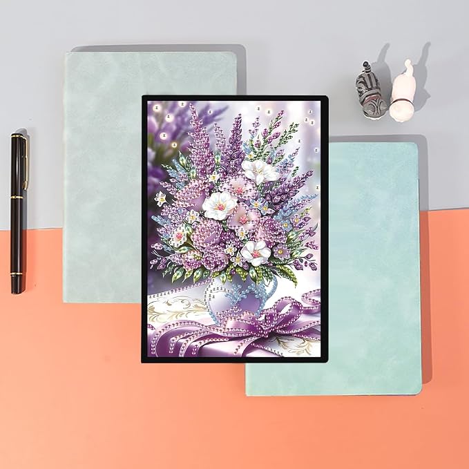 FRANDEK A5 50-Page DIY Lavender Diamond Art Painting Notebook with Beautiful Patterns, Special Shaped Diamond Art Craft for Beginners Adults Gift