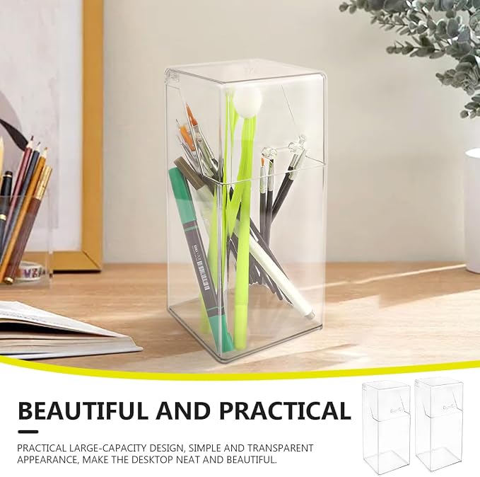 2Pcs Acrylic Makeup Brush Organizer with Lid, Clear Makeup Brush Holders Brush Storage Dust Proof Box Makeup Organizer for Dressing Tables and Vanity