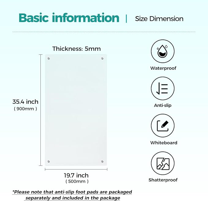 Clear Glass Desk Mat 20" x 36" Tempered Desk Protector Pad for Desktop Dry Erase Whiteboard Desk Cover for Wooden Craft Vanity Desk Topper, Extra Large
