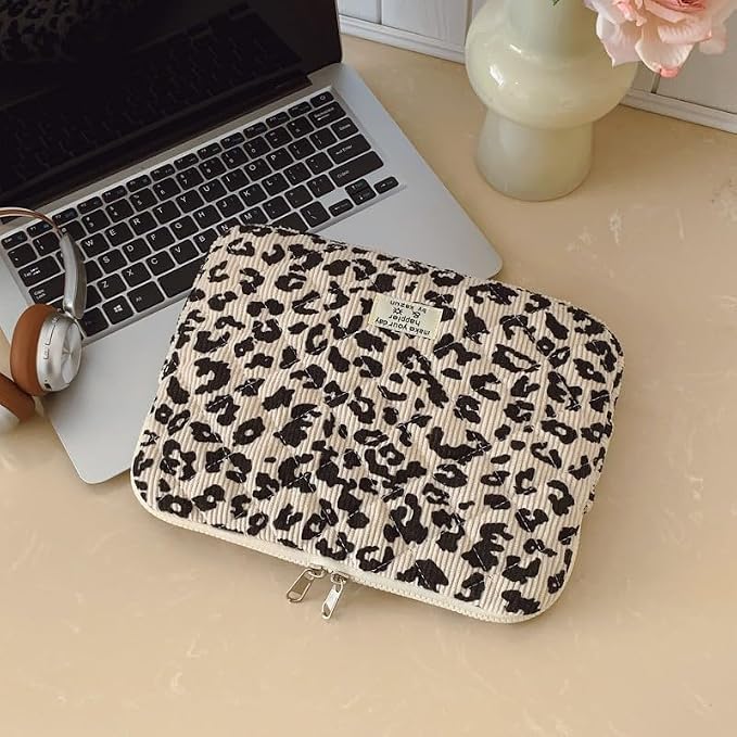Leopard Puffy Laptop Sleeve 11,13,15 Inch Cheetah Print Quilted Laptop Case Protective Padded Computer Sleeve for MacBook