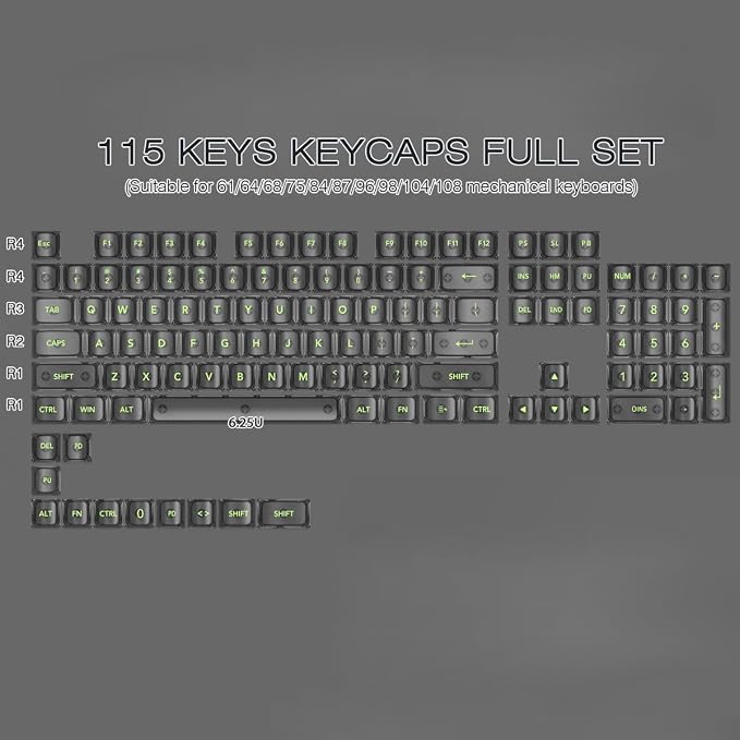 Sunzit Black Transparent Keycaps, OEM Profile Keycap Set, Custom Minimalist Style Keycaps, Fully Backlit Key Cap for MX Switches Mechanical Keyboard