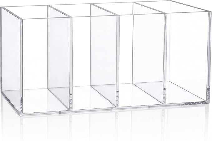 Mototo Acrylic Pen Holder Back to School 4 Compartments Pencil Organizer | Clear Pencil Cup Desktop Caddy Makeup Brush Storage Solution for Cosmetic Office Bathroom Kitchen Home Coffee Bar Container