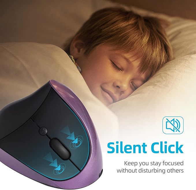 Ergonomic Mouse Wireless,Vertical Mouse with Silent Click Right Handed Small Mouses with 6 Buttons 1000/1200/1600 for Laptop,Desktop,PC, MacBook（Purple AA）