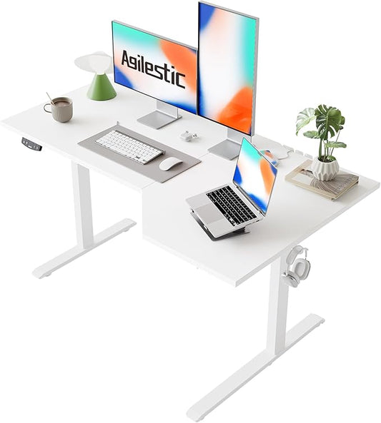 Agilestic Electric Standing Desk, Height Adjustable Desk, 55 x 32 Inch Sit Stand up for Work Office Home, L Shaped Ergonomic Rising Computer Table with Memory Preset, White