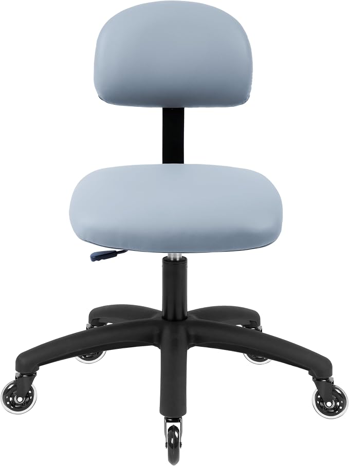 FSS Series Square seat (20"-28") seat Height Chair. Vinyl-for Office, Garage, Desk, Shop, Computer, Doctor, Medical, Easy to Clean! NO Footring (Gray, Medium, Rubber Roller Casters)