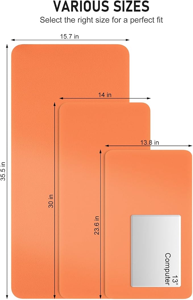 Desk Pad, 35.5" x 17" PU Leather Non-Slip Desk Mat Large Mouse Pad for Desktop, Waterproof Laptop Computer Writing Mat for Office, Home, Work, Gaming, Orange