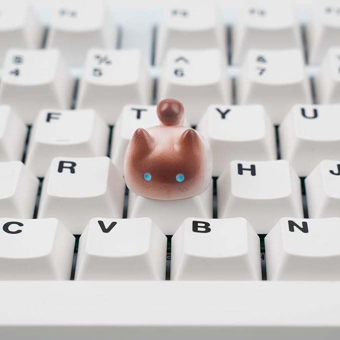 Artisan Cat Keycap, Black and Pink Siamese Cat Resin Handmade Keycap, 1U Size Openable Design, MX Switch Compatible for Mechanical Keyboards