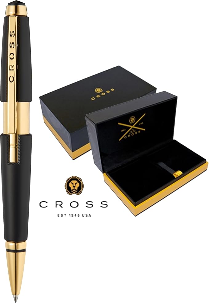 Cross Edge Matte Black Lacquer Selectip Rollerball Pen, Gold PVD Appointments, Capless Slide-Open & Snap-Shut Design,Black Ink - Elegant Accessory for Smooth Writing - Comfortable Grip