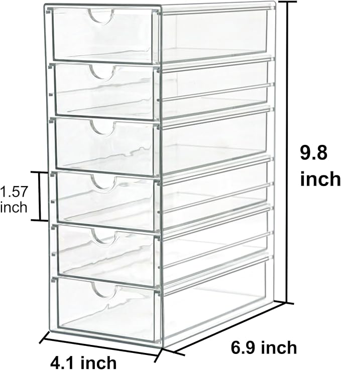 Clear Drawer Organizer, Transparent Plastic Storage Drawers, Hair Accessaries Organizer Case Display Stand, Acrylic Organizers for Organizing Eyeglass, Hair Ties, Accessories (Large - 6-Drawer)