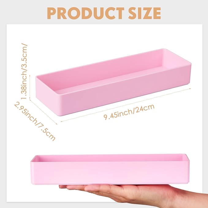 Teling 4 Pcs Pink Large Rectangular Desk Organizer Set, Half Accessory Tray, Plastic Tabletop Organizer for Office, Home, or Study, Dimensions: 9.45 x 2.95 x 1.38 Inches