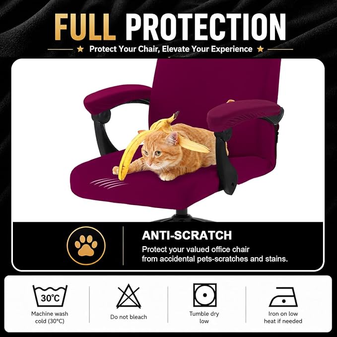 DIVA EN CAMINO DEC Stretch Computer Office Chair Cover with Armrest Covers Durable Zipper Universal Spandex Rotating Boss Chair Slipcovers Anti-dust Soft Desk Chair Seat Protector, Wine Red